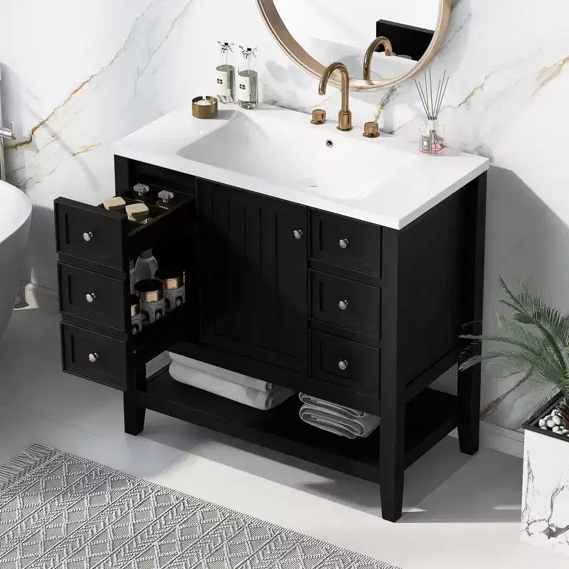 36 Modern Bathroom Vanity Sink Combo with Storage , Bathroom Floor Cabinet with Drawers, Wood Bathroom Cabinets Freestanding
