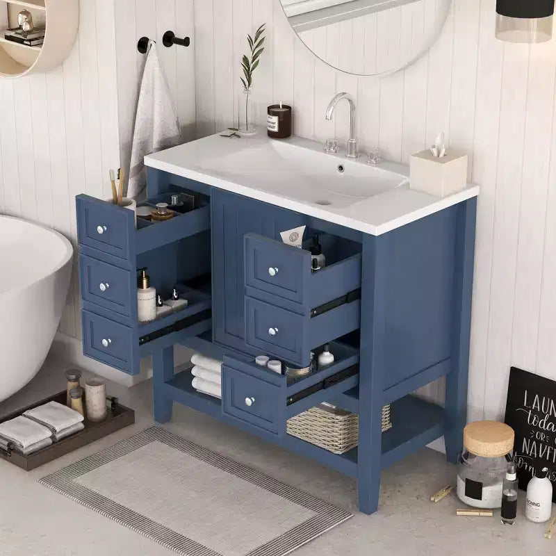 36 Modern Bathroom Vanity Sink Combo with Storage , Bathroom Floor Cabinet with Drawers, Wood Bathroom Cabinets Freestanding