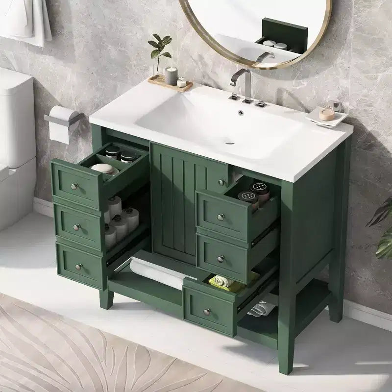 36 Modern Bathroom Vanity Sink Combo with Storage , Bathroom Floor Cabinet with Drawers, Wood Bathroom Cabinets Freestanding