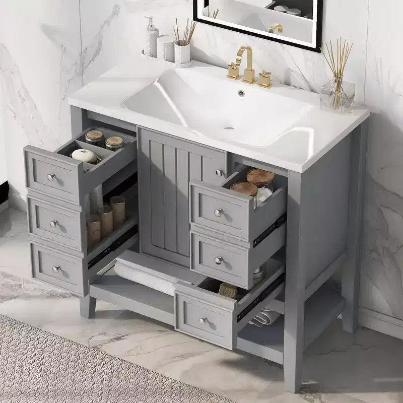 36 Modern Bathroom Vanity Sink Combo with Storage , Bathroom Floor Cabinet with Drawers, Wood Bathroom Cabinets Freestanding