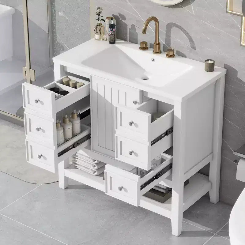 36 Modern Bathroom Vanity Sink Combo with Storage , Bathroom Floor Cabinet with Drawers, Wood Bathroom Cabinets Freestanding
