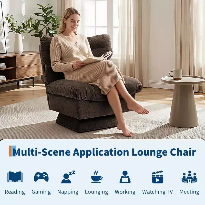 Oversized Swivel Accent Chair, Chenille Upholstered Single Sofa Chair, Comfy Leisure Chair for Living Room, Bedroom, Office, 300Lb Max Load
