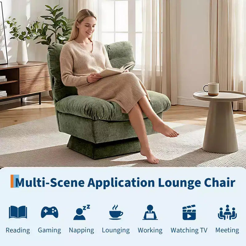 Oversized Swivel Accent Chair, Chenille Upholstered Single Sofa Chair, Comfy Leisure Chair for Living Room, Bedroom, Office, 300Lb Max Load