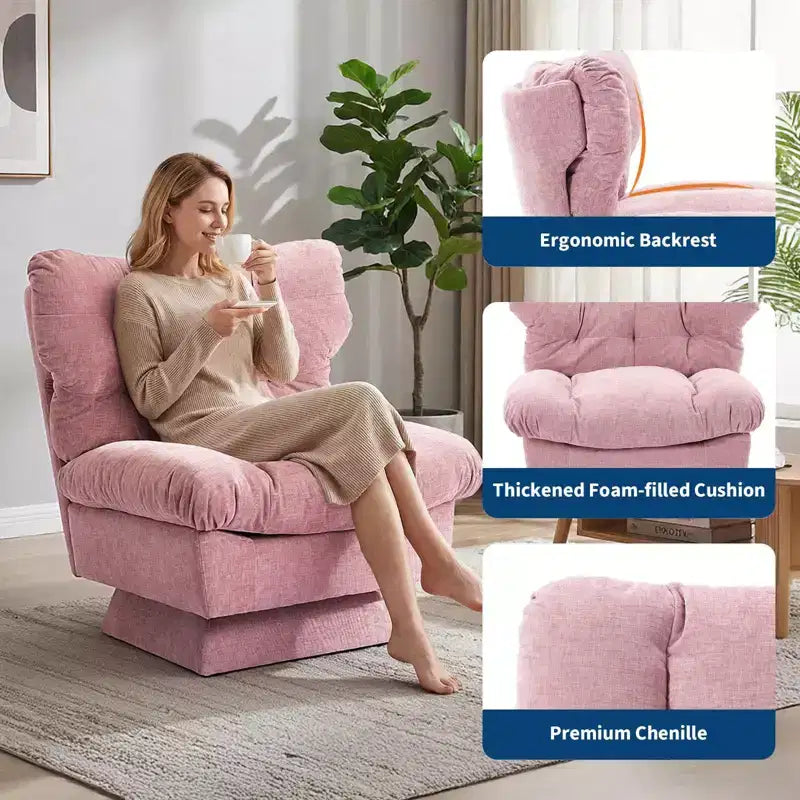 Oversized Swivel Accent Chair, Chenille Upholstered Single Sofa Chair, Comfy Leisure Chair for Living Room, Bedroom, Office, 300Lb Max Load