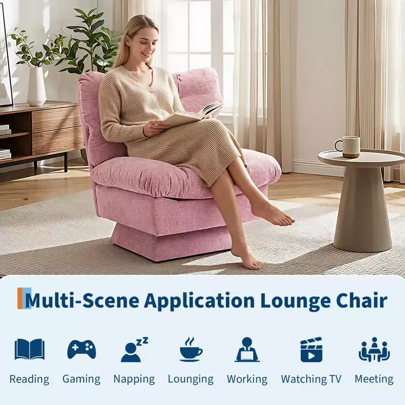 Oversized Swivel Accent Chair, Chenille Upholstered Single Sofa Chair, Comfy Leisure Chair for Living Room, Bedroom, Office, 300Lb Max Load