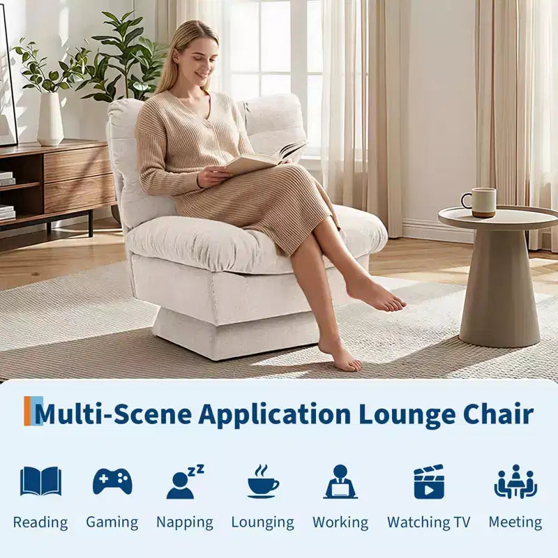 Oversized Swivel Accent Chair, Chenille Upholstered Single Sofa Chair, Comfy Leisure Chair for Living Room, Bedroom, Office, 300Lb Max Load