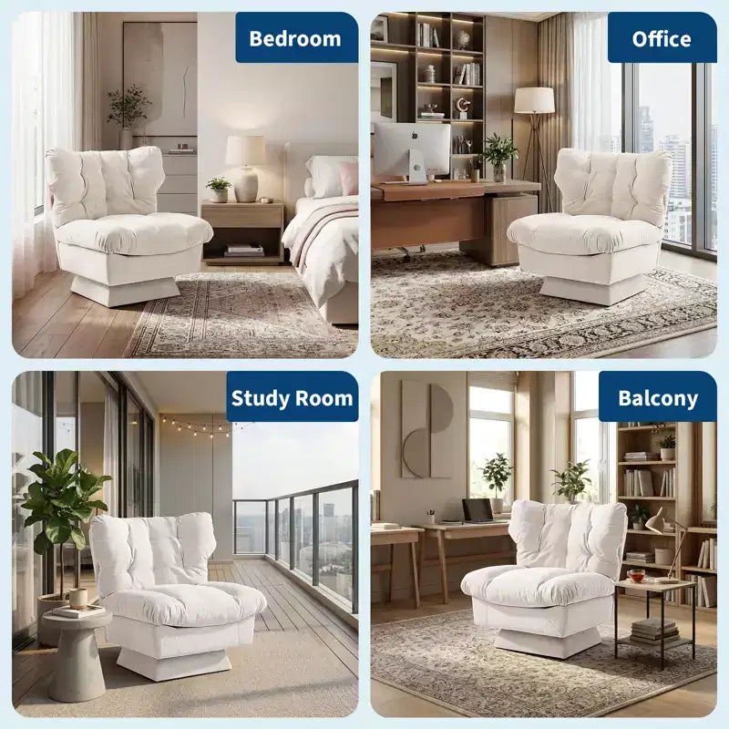 Oversized Swivel Accent Chair, Chenille Upholstered Single Sofa Chair, Comfy Leisure Chair for Living Room, Bedroom, Office, 300Lb Max Load