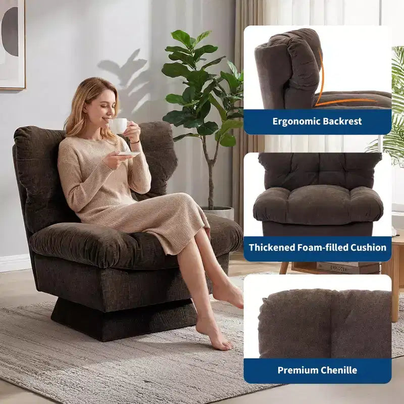 Oversized Swivel Accent Chair, Chenille Upholstered Single Sofa Chair, Comfy Leisure Chair for Living Room, Bedroom, Office, 300Lb Max Load