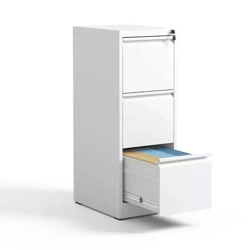 VIYET 52 3-Drawer White Metal Vertical File Cabinet with Lock - Steel Filing Cabinet for A4, Legal & Letter Files, Modern Home Office