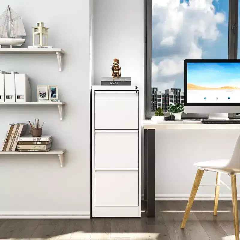 VIYET 52 3-Drawer White Metal Vertical File Cabinet with Lock - Steel Filing Cabinet for A4, Legal & Letter Files, Modern Home Office