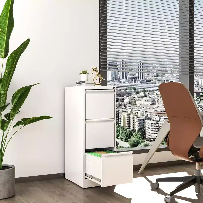 VIYET 52 3-Drawer White Metal Vertical File Cabinet with Lock - Steel Filing Cabinet for A4, Legal & Letter Files, Modern Home Office