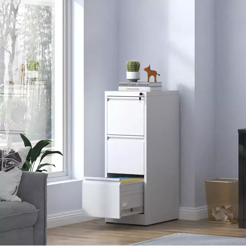 VIYET 52 3-Drawer White Metal Vertical File Cabinet with Lock - Steel Filing Cabinet for A4, Legal & Letter Files, Modern Home Office