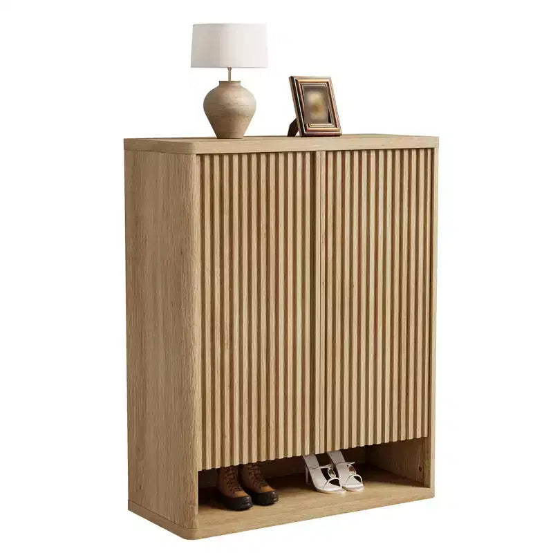 Shoe Storage Cabinet for Entryway, Wood Shoe Rack Organizer with Adjustable Shelves, Fluted Shoe Cabinet Holds 25-30 Pairs for Living Room