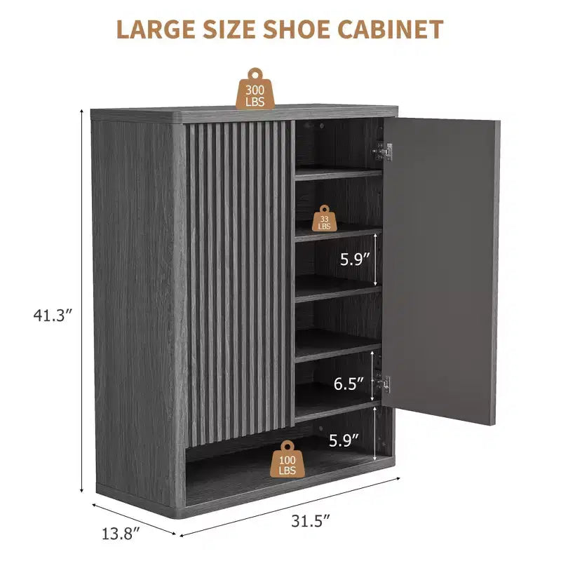 Shoe Storage Cabinet for Entryway, Wood Shoe Rack Organizer with Adjustable Shelves, Fluted Shoe Cabinet Holds 25-30 Pairs for Living Room