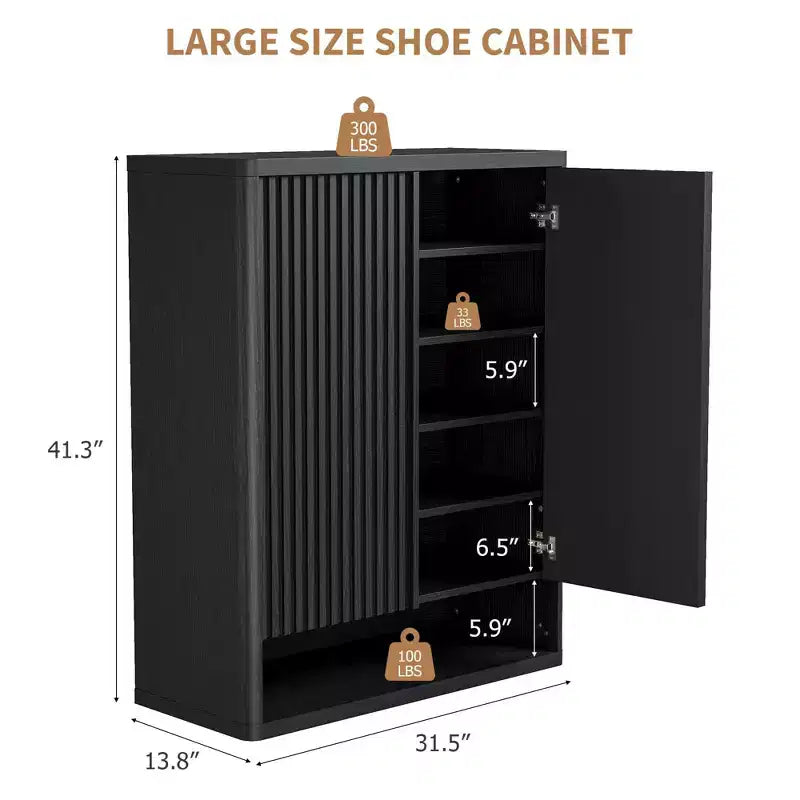 Shoe Storage Cabinet for Entryway, Wood Shoe Rack Organizer with Adjustable Shelves, Fluted Shoe Cabinet Holds 25-30 Pairs for Living Room