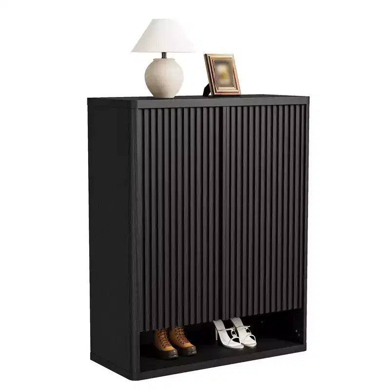 Shoe Storage Cabinet for Entryway, Wood Shoe Rack Organizer with Adjustable Shelves, Fluted Shoe Cabinet Holds 25-30 Pairs for Living Room
