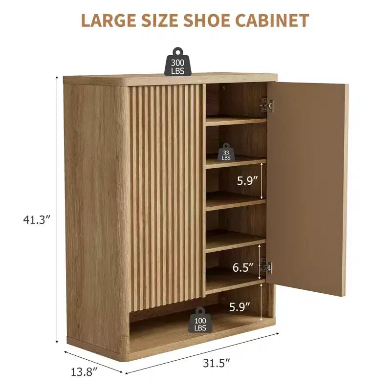 Shoe Storage Cabinet for Entryway, Wood Shoe Rack Organizer with Adjustable Shelves, Fluted Shoe Cabinet Holds 25-30 Pairs for Living Room