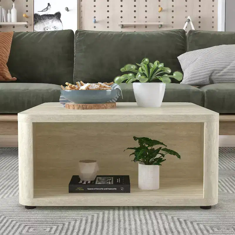 Galano Modern Wood Coffee Table with Storage Shelf 32 W 32 D 15 H