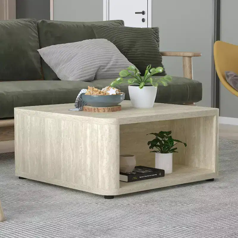 Galano Modern Wood Coffee Table with Storage Shelf 32 W 32 D 15 H