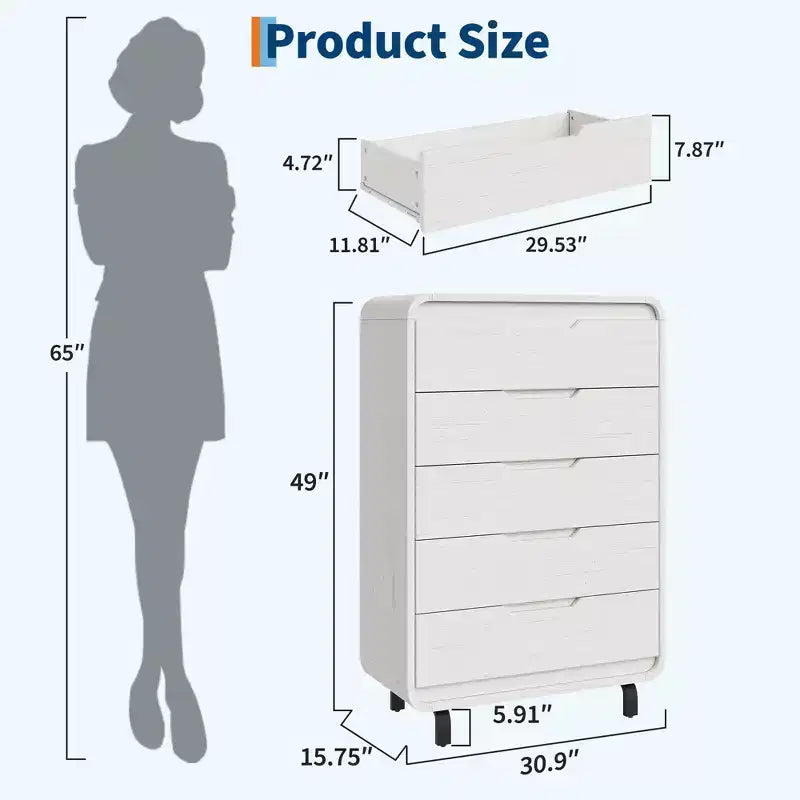 COZONY 5-Drawer Dresser, 48 Modern Wooden Chest with Large Storage for Bedroom, Living Room & Hallway, Stylish Clothes Storage Cabinet