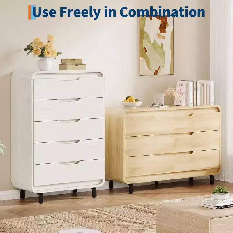 COZONY 5-Drawer Dresser, 48 Modern Wooden Chest with Large Storage for Bedroom, Living Room & Hallway, Stylish Clothes Storage Cabinet