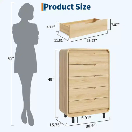 COZONY 5-Drawer Dresser, 48 Modern Wooden Chest with Large Storage for Bedroom, Living Room & Hallway, Stylish Clothes Storage Cabinet