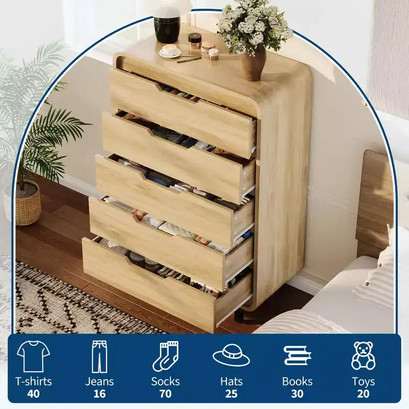 COZONY 5-Drawer Dresser, 48 Modern Wooden Chest with Large Storage for Bedroom, Living Room & Hallway, Stylish Clothes Storage Cabinet