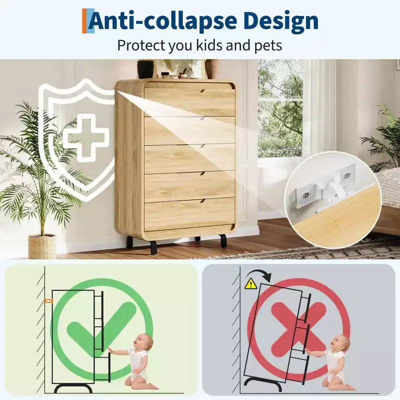COZONY 5-Drawer Dresser, 48 Modern Wooden Chest with Large Storage for Bedroom, Living Room & Hallway, Stylish Clothes Storage Cabinet