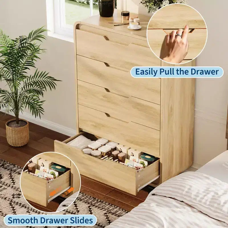COZONY 5-Drawer Dresser, 48 Modern Wooden Chest with Large Storage for Bedroom, Living Room & Hallway, Stylish Clothes Storage Cabinet
