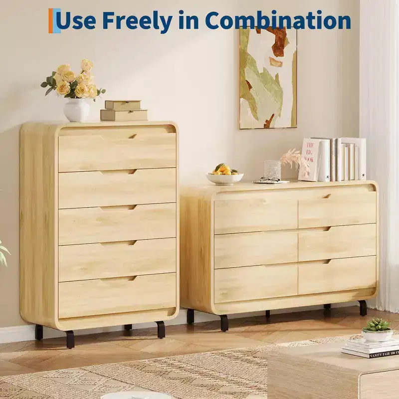 COZONY 5-Drawer Dresser, 48 Modern Wooden Chest with Large Storage for Bedroom, Living Room & Hallway, Stylish Clothes Storage Cabinet