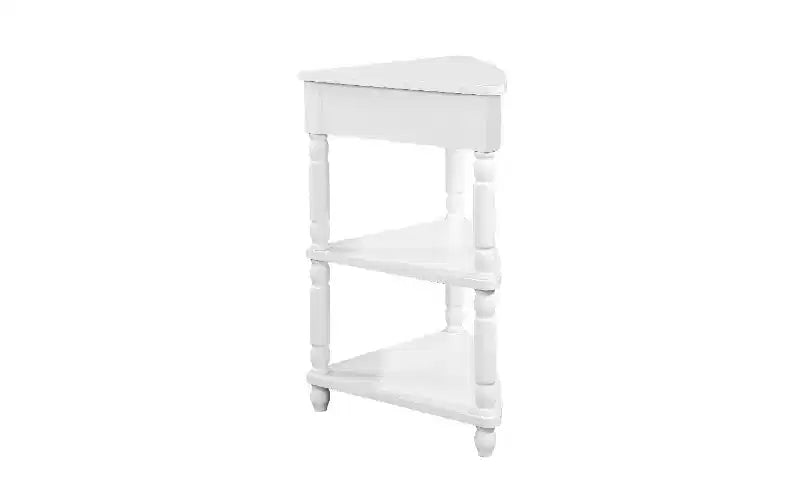 TUYOHW 3-Tier Triangular Corner End Table, Space-Saving Small Side Table with Solid Wood Legs, Multifunctional Storage Rack for Living Room, Bedroom