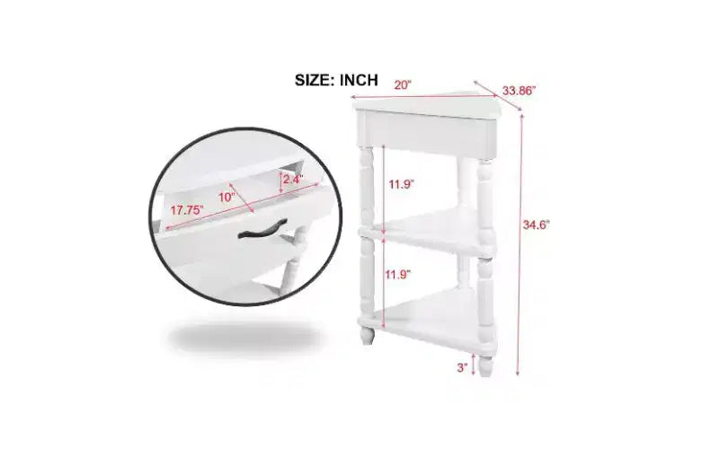 TUYOHW 3-Tier Triangular Corner End Table, Space-Saving Small Side Table with Solid Wood Legs, Multifunctional Storage Rack for Living Room, Bedroom