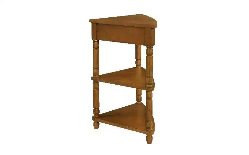 TUYOHW 3-Tier Triangular Corner End Table, Space-Saving Small Side Table with Solid Wood Legs, Multifunctional Storage Rack for Living Room, Bedroom