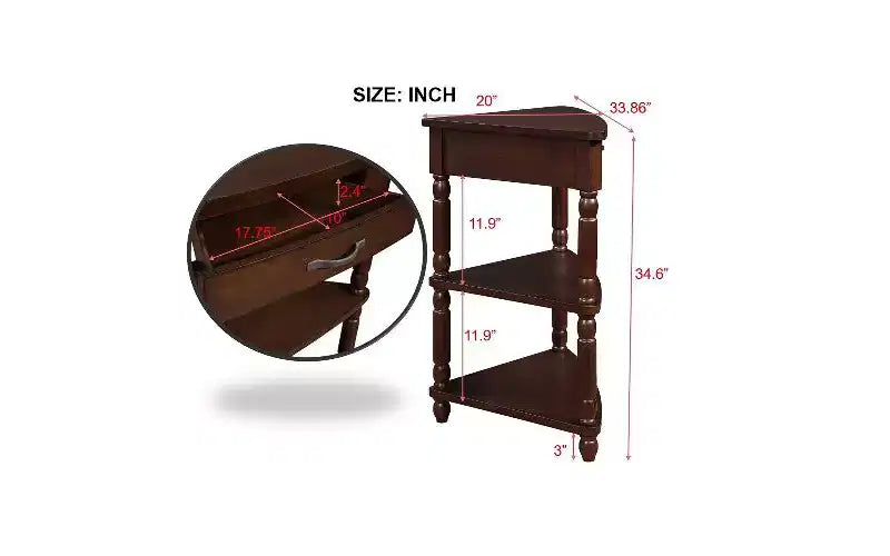 TUYOHW 3-Tier Triangular Corner End Table, Space-Saving Small Side Table with Solid Wood Legs, Multifunctional Storage Rack for Living Room, Bedroom