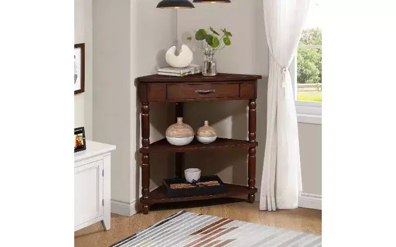 TUYOHW 3-Tier Triangular Corner End Table, Space-Saving Small Side Table with Solid Wood Legs, Multifunctional Storage Rack for Living Room, Bedroom