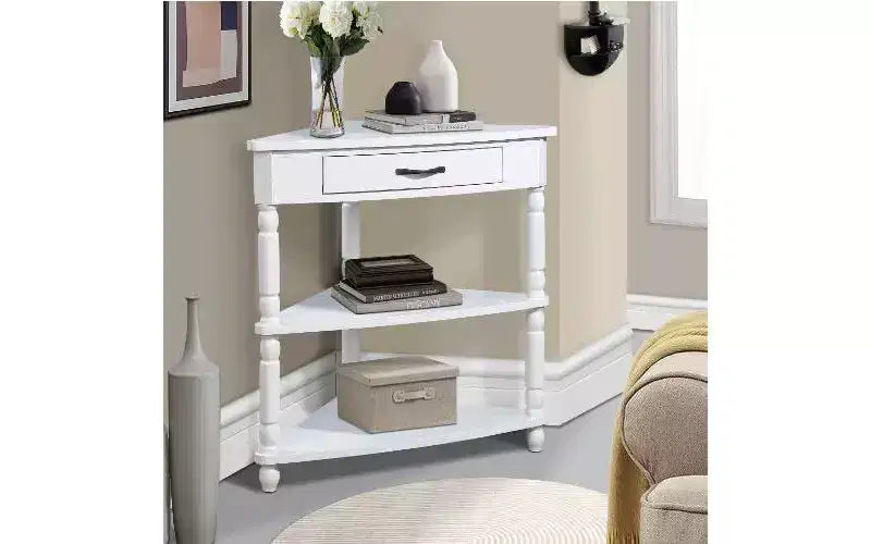 TUYOHW 3-Tier Triangular Corner End Table, Space-Saving Small Side Table with Solid Wood Legs, Multifunctional Storage Rack for Living Room, Bedroom