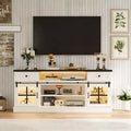 Farmhouse TV Stand for 75 in TVs, Media Console Table with 2 Drawers, Power Outlets, Barn Doors, Entertainment Center with Adjustable Shelves