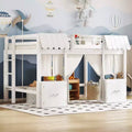 Full Loft Bed with Built-in Bookshelf Curtain and Storage Shelf Amusement Park-Inspired Playful Design Safety Guardrails White