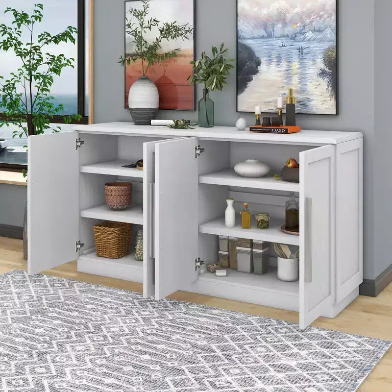TUYOHW 60 Sideboard Buffet Cabinet,Console Cabinet with Adjustable Shelves,Silver Handles,Storage Cabinet for Kitchen,Dining Room,Living Room