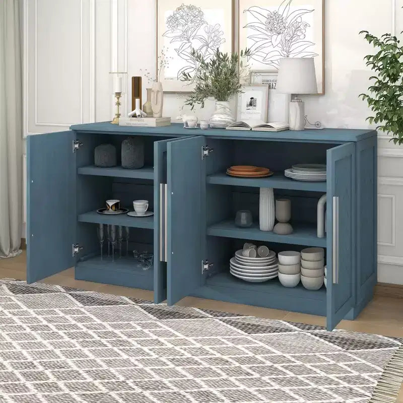 TUYOHW 60 Sideboard Buffet Cabinet,Console Cabinet with Adjustable Shelves,Silver Handles,Storage Cabinet for Kitchen,Dining Room,Living Room
