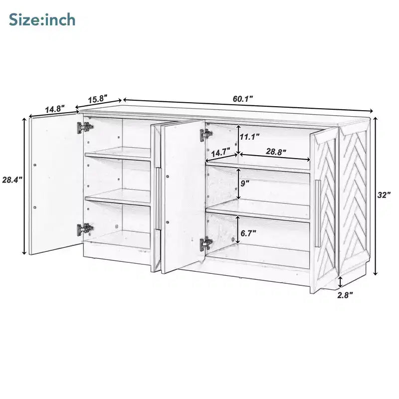 TUYOHW 60 Sideboard Buffet Cabinet,Console Cabinet with Adjustable Shelves,Silver Handles,Storage Cabinet for Kitchen,Dining Room,Living Room