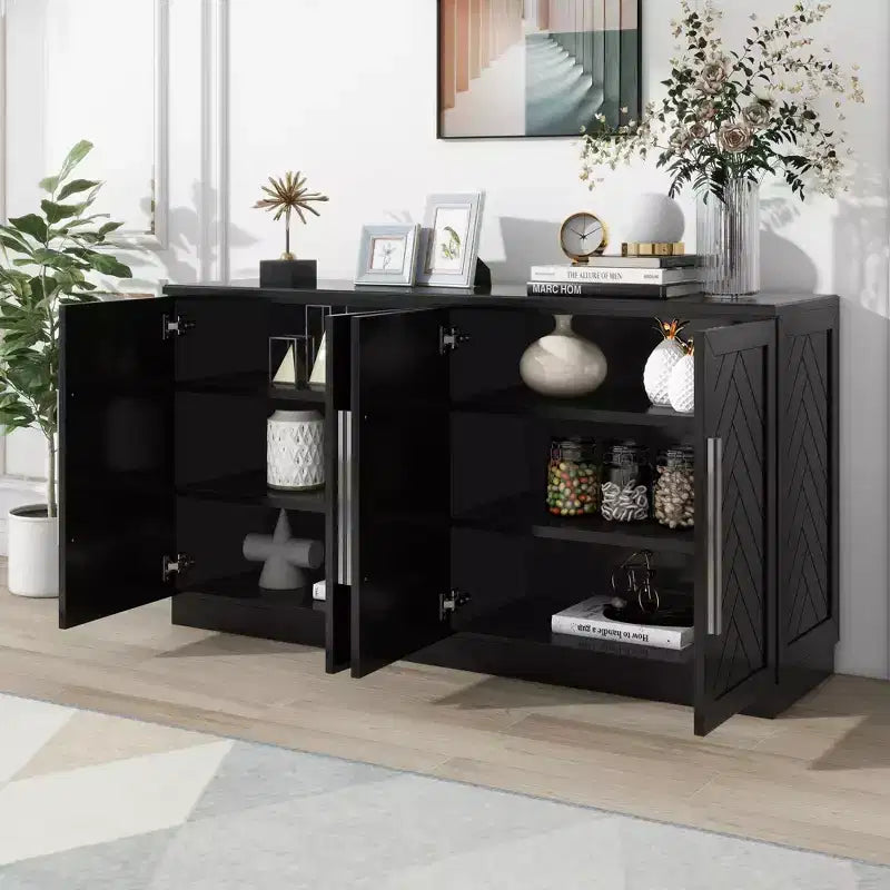 TUYOHW 60 Sideboard Buffet Cabinet,Console Cabinet with Adjustable Shelves,Silver Handles,Storage Cabinet for Kitchen,Dining Room,Living Room