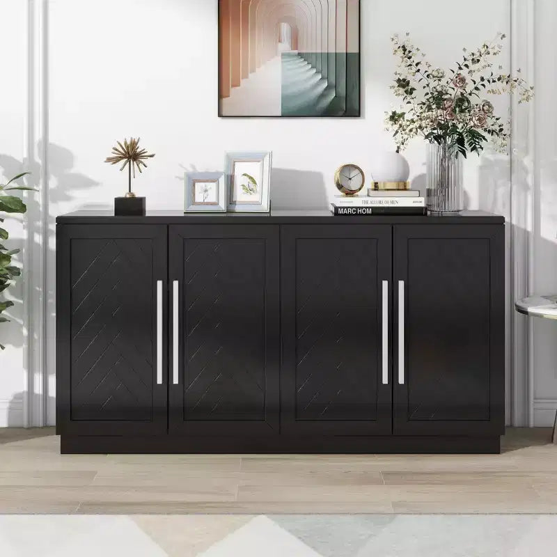 TUYOHW 60 Sideboard Buffet Cabinet,Console Cabinet with Adjustable Shelves,Silver Handles,Storage Cabinet for Kitchen,Dining Room,Living Room
