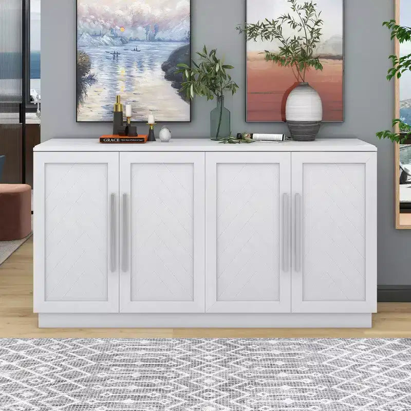TUYOHW 60 Sideboard Buffet Cabinet,Console Cabinet with Adjustable Shelves,Silver Handles,Storage Cabinet for Kitchen,Dining Room,Living Room