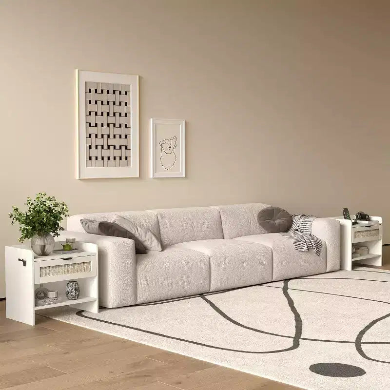 Rattan Nightstand Set of 2, Bedside Table with Type-C Charging Station, Boho End Table Side Table for Bedroom Living Room