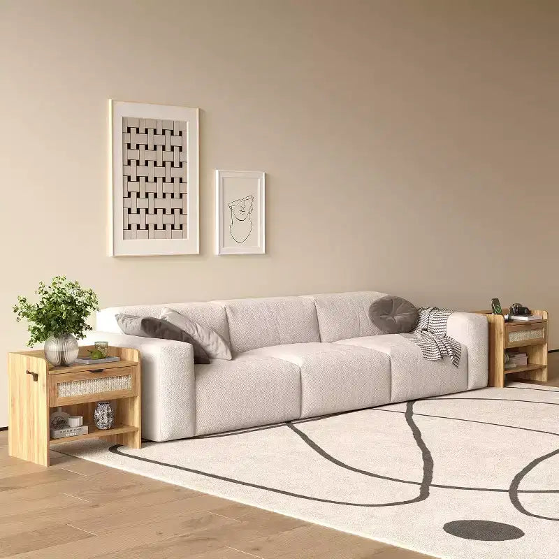 Rattan Nightstand Set of 2, Bedside Table with Type-C Charging Station, Boho End Table Side Table for Bedroom Living Room