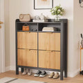Shoe Storage Cabinet with 4 Flip Drawers, Fluted Narrow Shoe Storage Cabinet Organizer with Legs, Freestanding Hidden Slim Shoe Storage