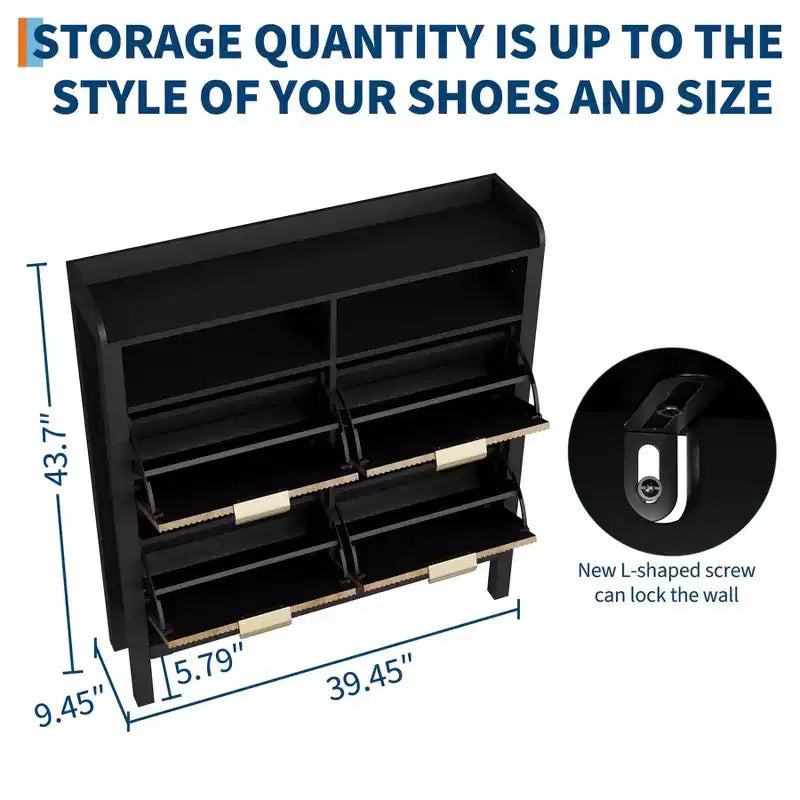 Shoe Storage Cabinet with 4 Flip Drawers, Fluted Narrow Shoe Storage Cabinet Organizer with Legs, Freestanding Hidden Slim Shoe Storage