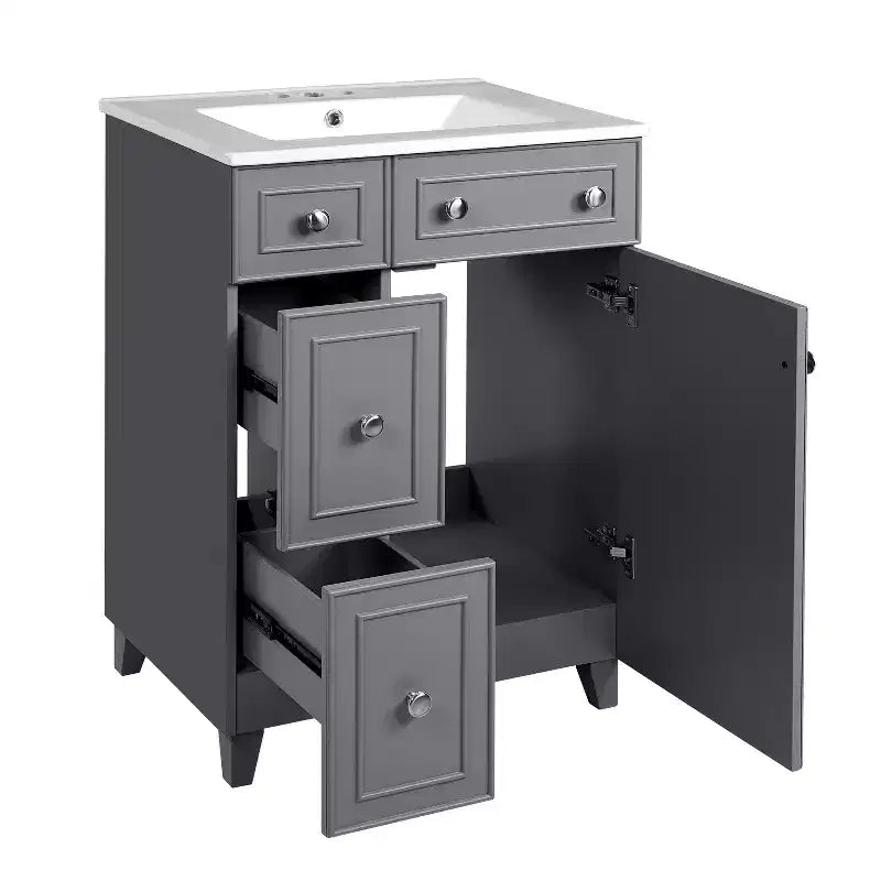 24 Small Bathroom Vanity Sink Combo with 2 Drawers, Wood Bathroom Storage Cabinet with Soft-Close Door