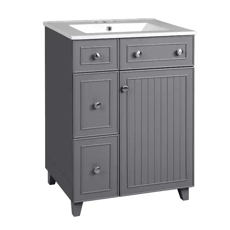 24 Small Bathroom Vanity Sink Combo with 2 Drawers, Wood Bathroom Storage Cabinet with Soft-Close Door